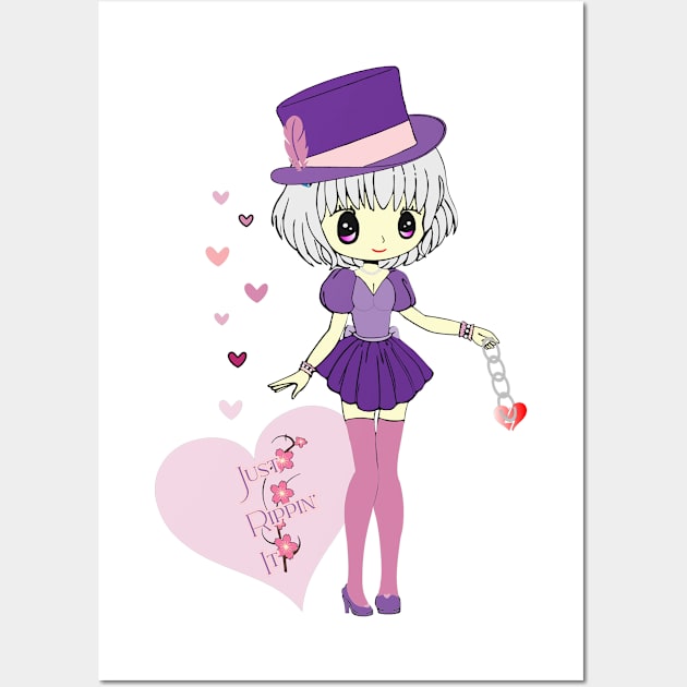 Kawaii Anime Girl Design Wall Art by PlayfulPandaDesigns